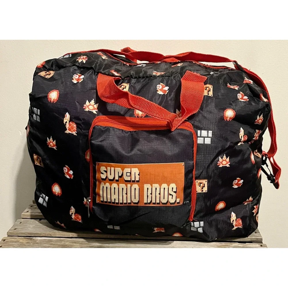 Nintendo Super Mario Bros Duffel Bag Travel Gym Black Red CultureFly Shoulder